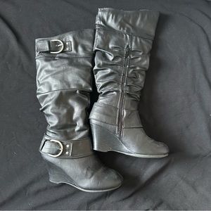 Women's Tall Black Boots with Wedge Heel